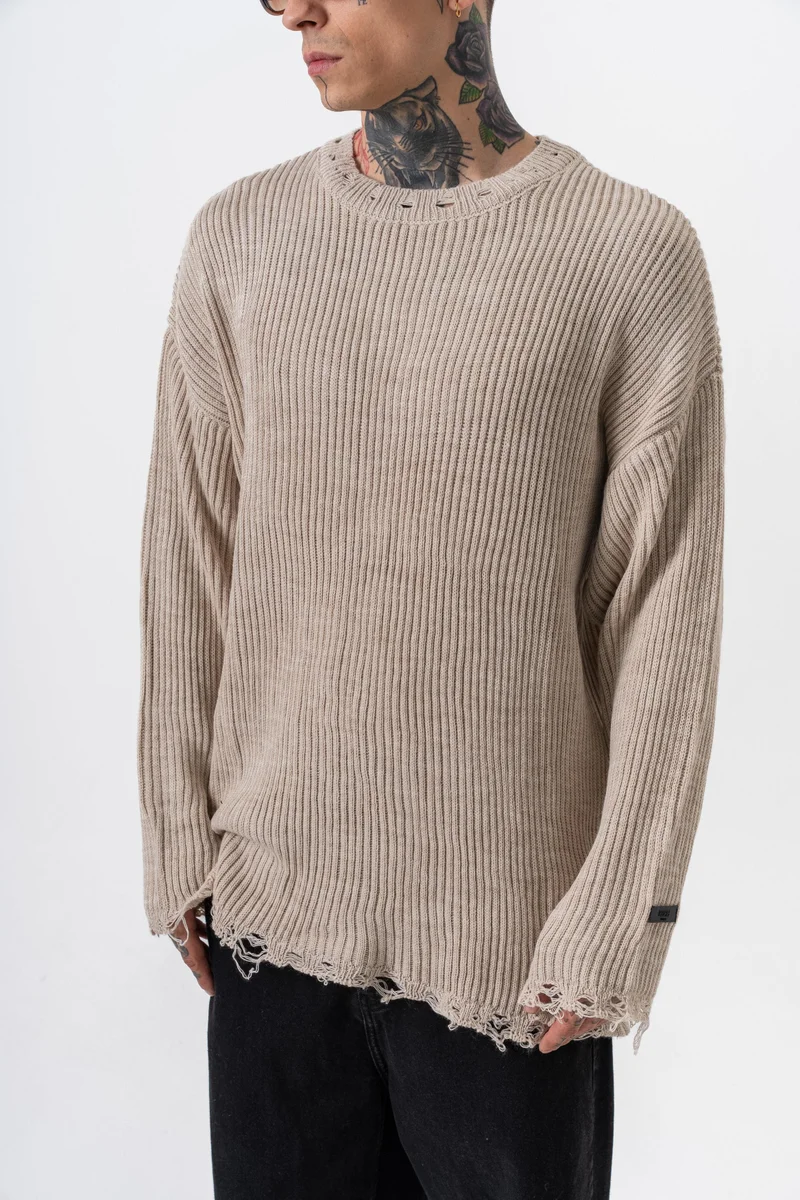 RESPIRE Men's Textured Knitwear Sweater Beige